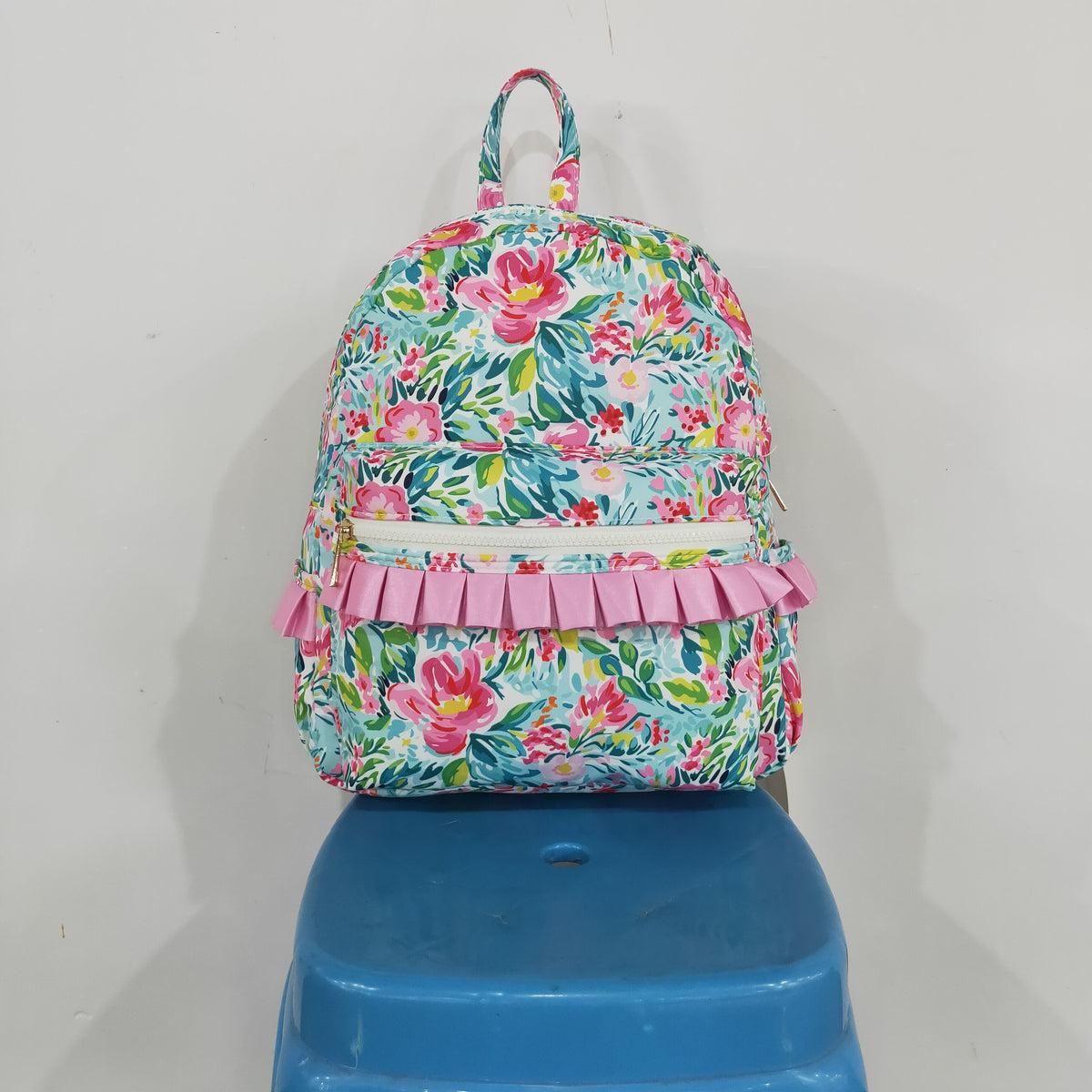 BA0176 colorful flowers green kids bag