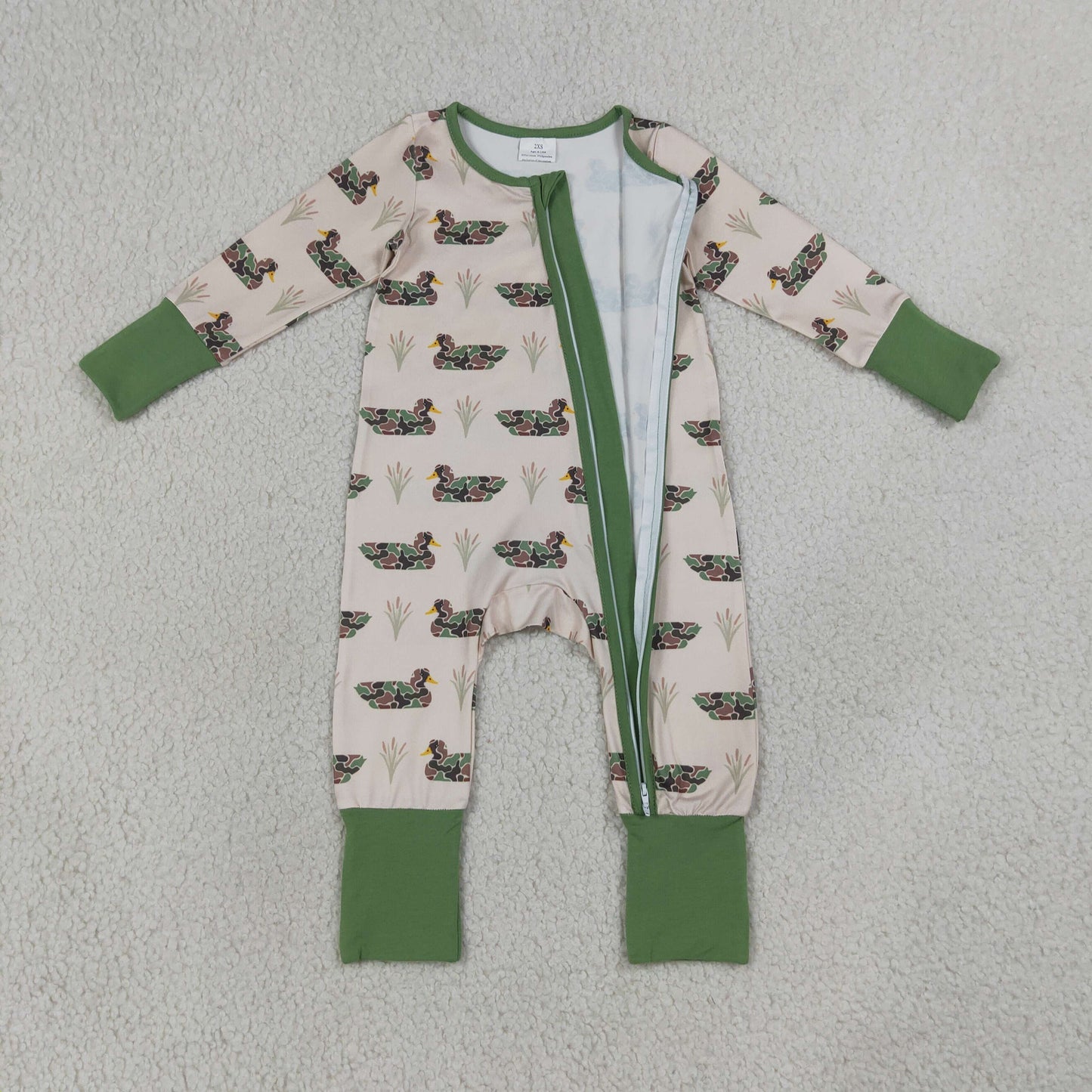 LR3117 Hunting Mallard Duck Camo Zipper Long Sleeve Boys Romper