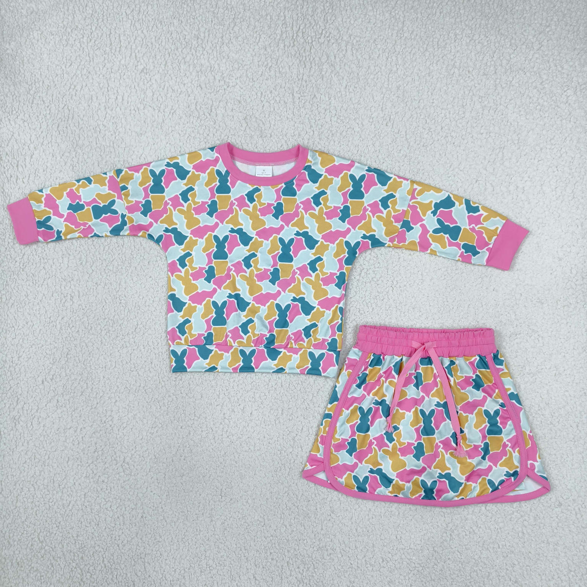 GLD1825 Easter Mardi Gras Camo Long Sleeve Skorts Girls Set