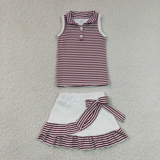 Yoga GSD3662 Khaki Striped Sleeveless Skorts Girls Set