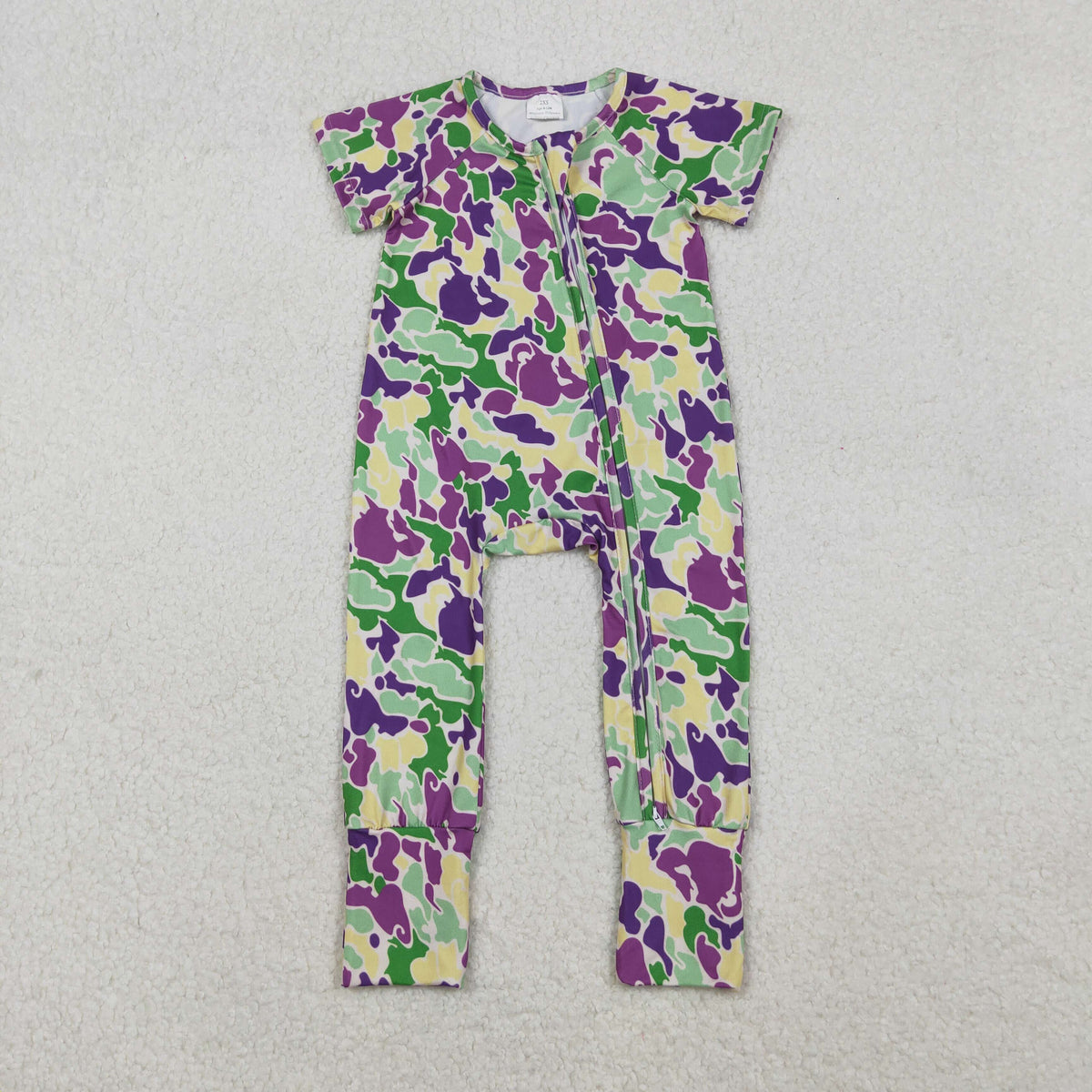 SR3211 Mardi Gras purpe yellow green zipper short sleeve boys romper