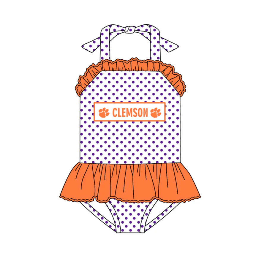 custom S clemson dog's paw dot girls bathing swimsuits