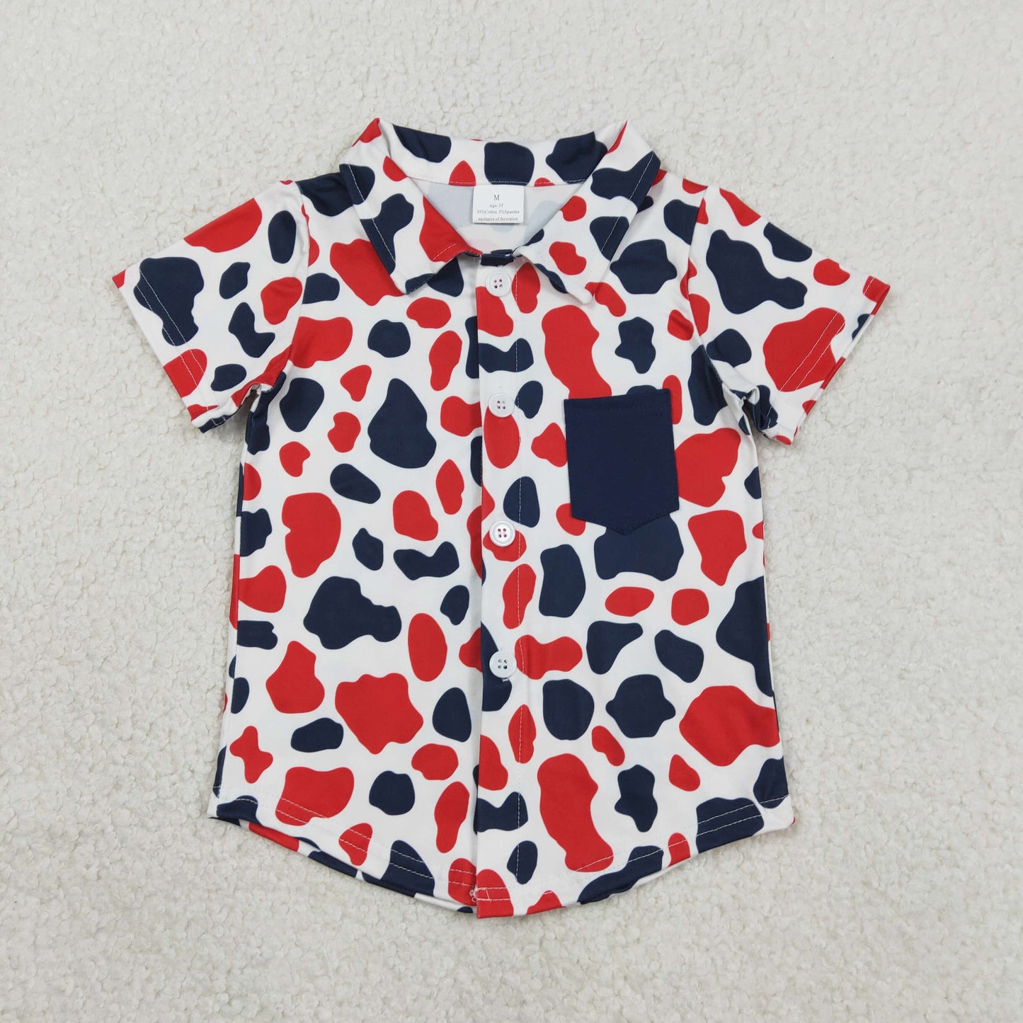 BT1656 July 4th Red Blue Camo Short Sleeve Boys Top