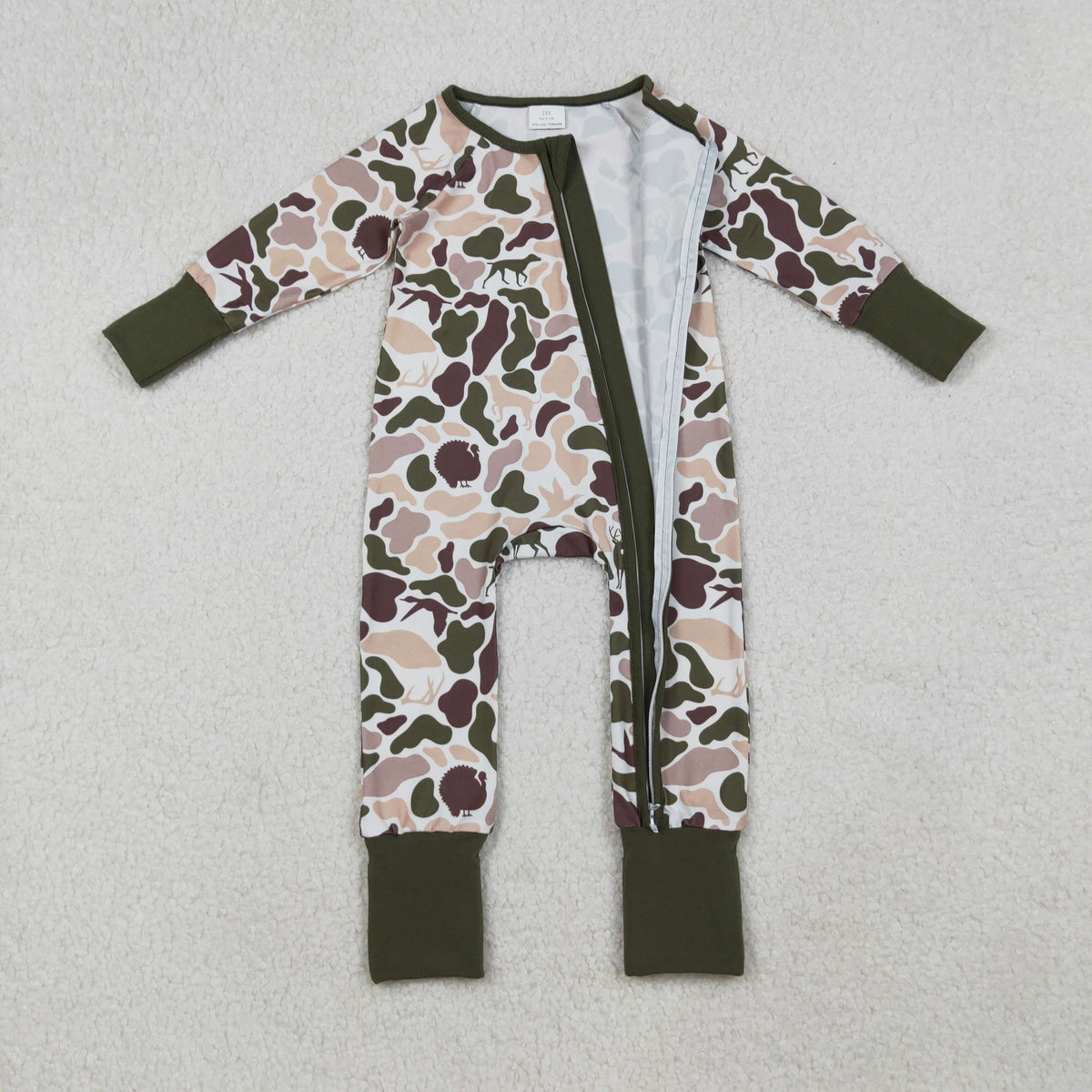 LR2590 hunting mallard duck camo zipper long sleeve boys romper