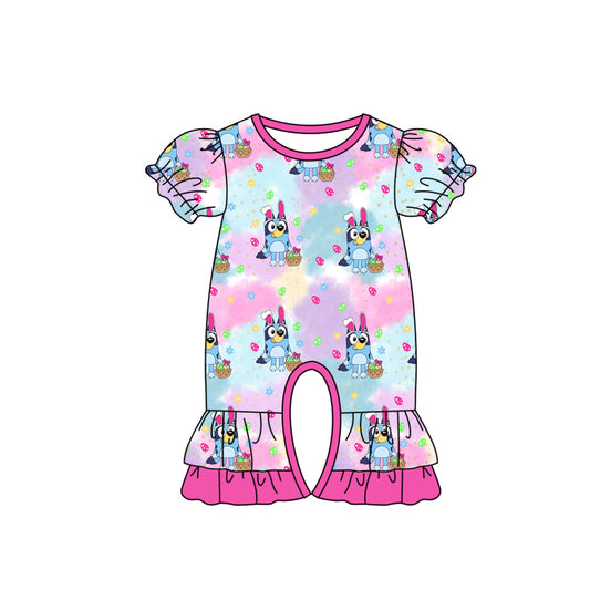 custom Cartoon dog purple short sleeve girls romper