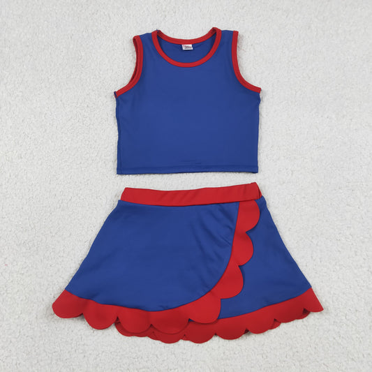 GSD4096 Yoga Cartoon Princess Navy Blue Sleeveless Skorts Girls Set