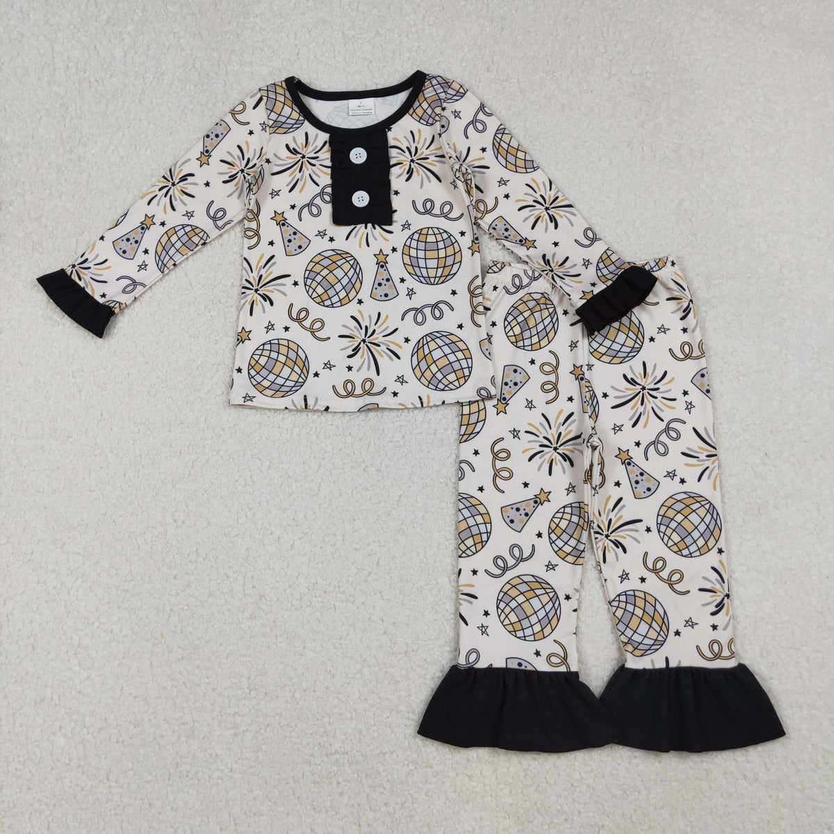 GLP2563 happy new year light firework long sleeve pants girls pajamas
