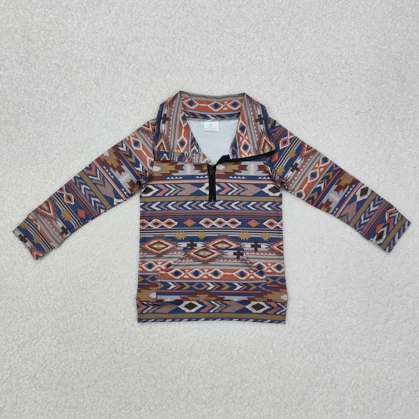 BT1066 Western Aztec pocket zipper long sleeve boys pullover