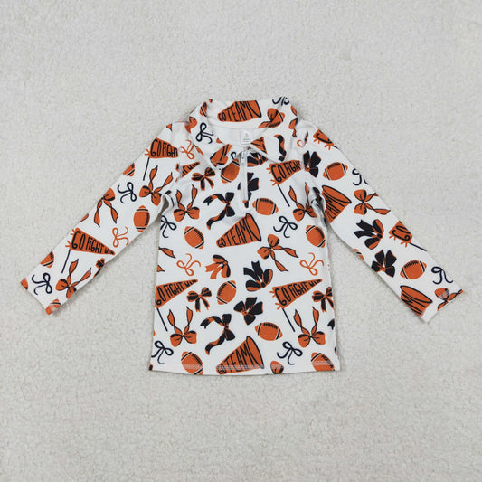 GT1197 yoga football orange bows zipper long sleeve girls top