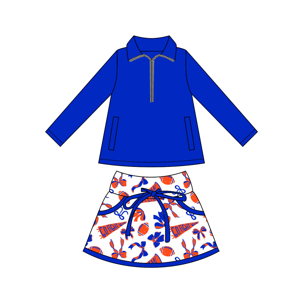 custom moq 3 football item yoga blue zipper long sleeve red cheer bows skorts skirt girls set