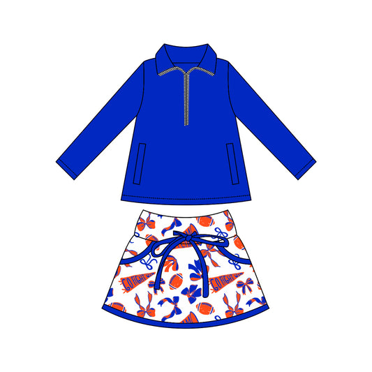 custom moq 3 football item yoga blue zipper long sleeve red cheer bows skorts skirt girls set
