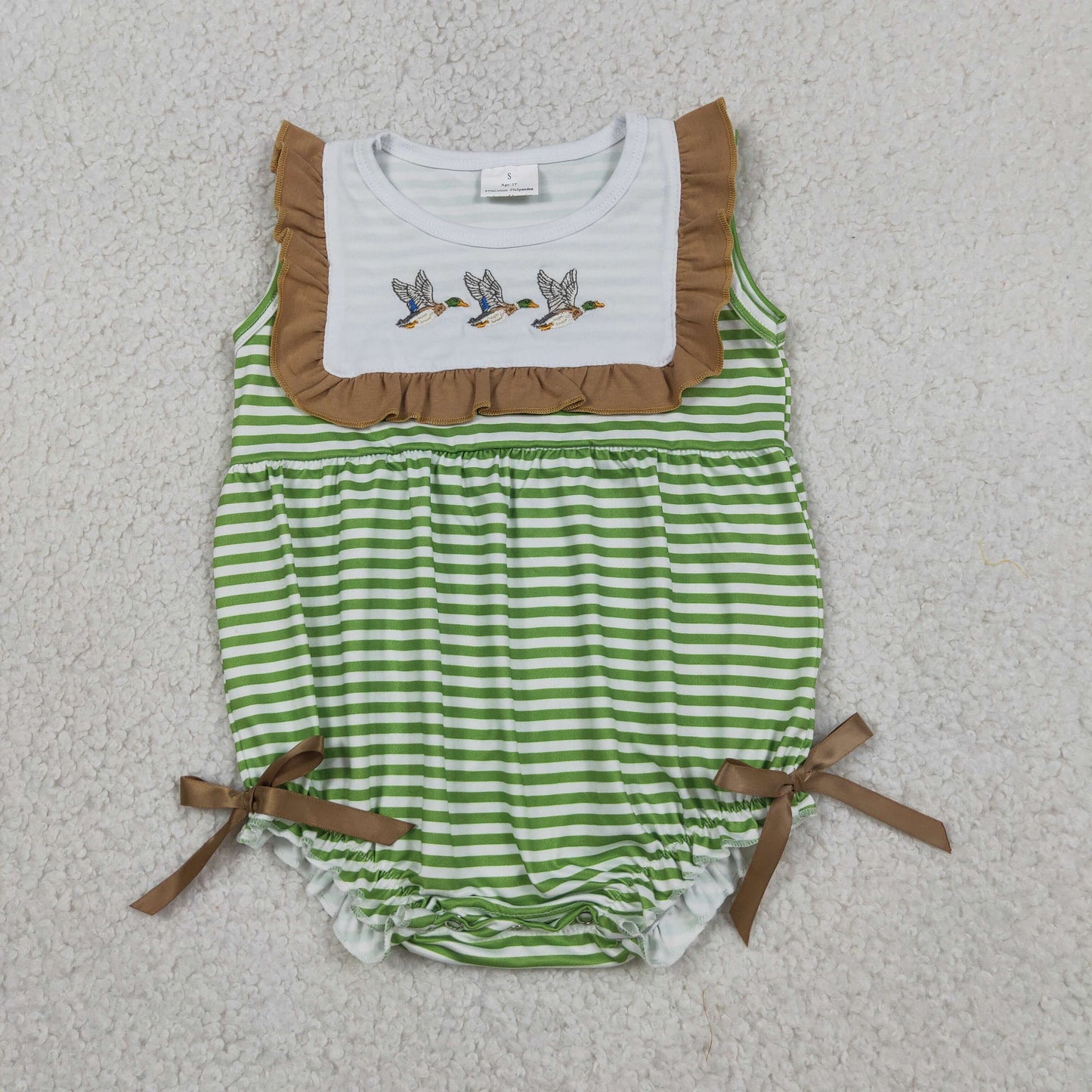 Embroidery SR4084 Mallard Duck Green Flutter Sleeve Girls Romper