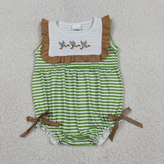 Embroidery SR4084 Mallard Duck Green Flutter Sleeve Girls Romper
