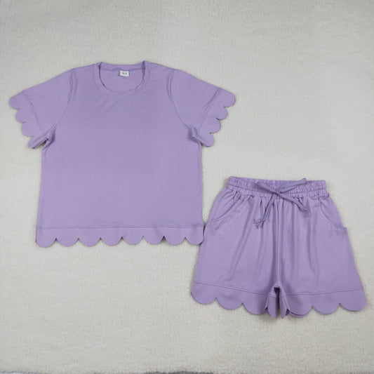 GSSO3199 Purple Scallop Short Sleeve Shorts Adult Women Pajamas