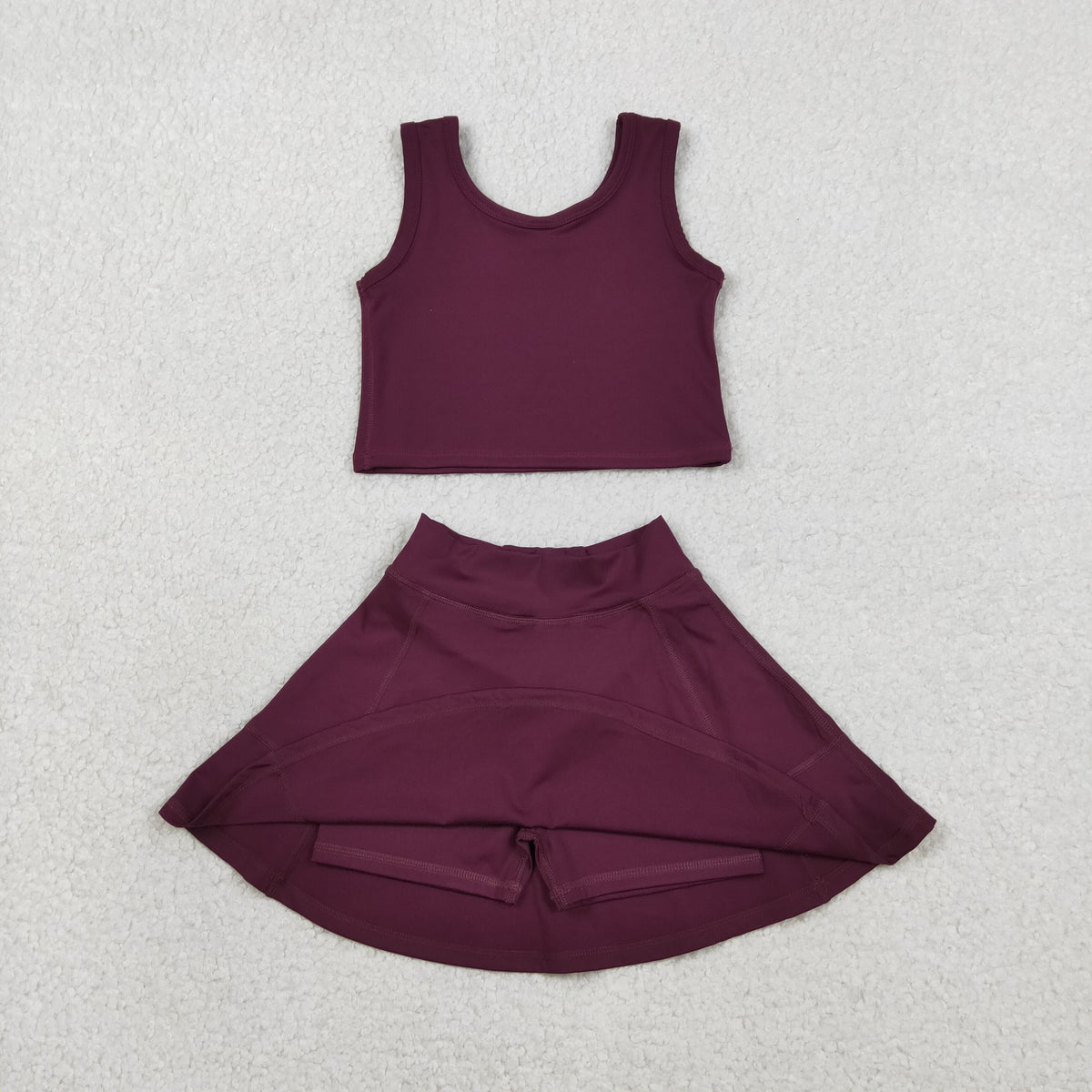GSD1981 Yoga Maroon Sleeveless Skorts Girls Set