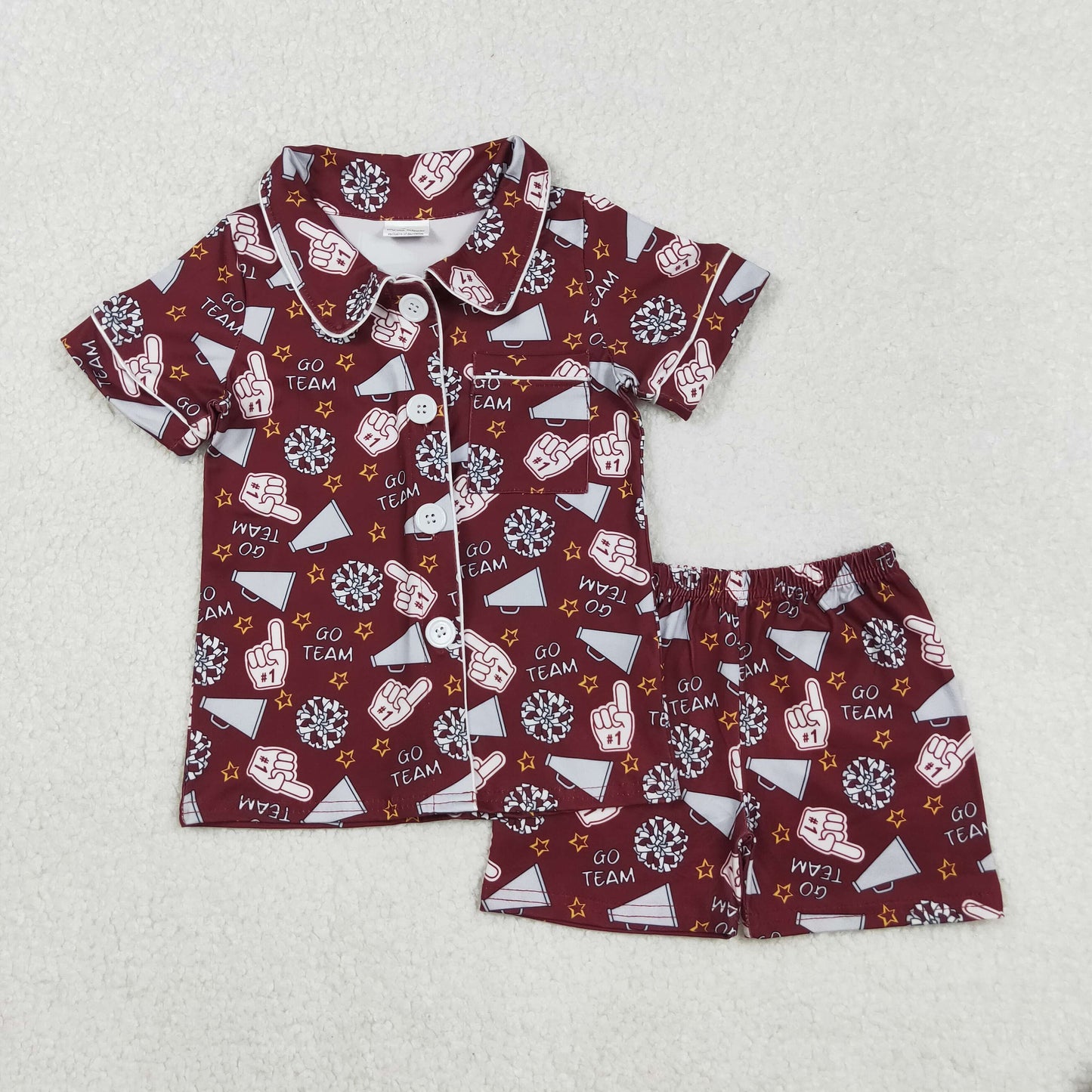 GSSO2678 football team bows maroon short sleeve shorts girls pajamas