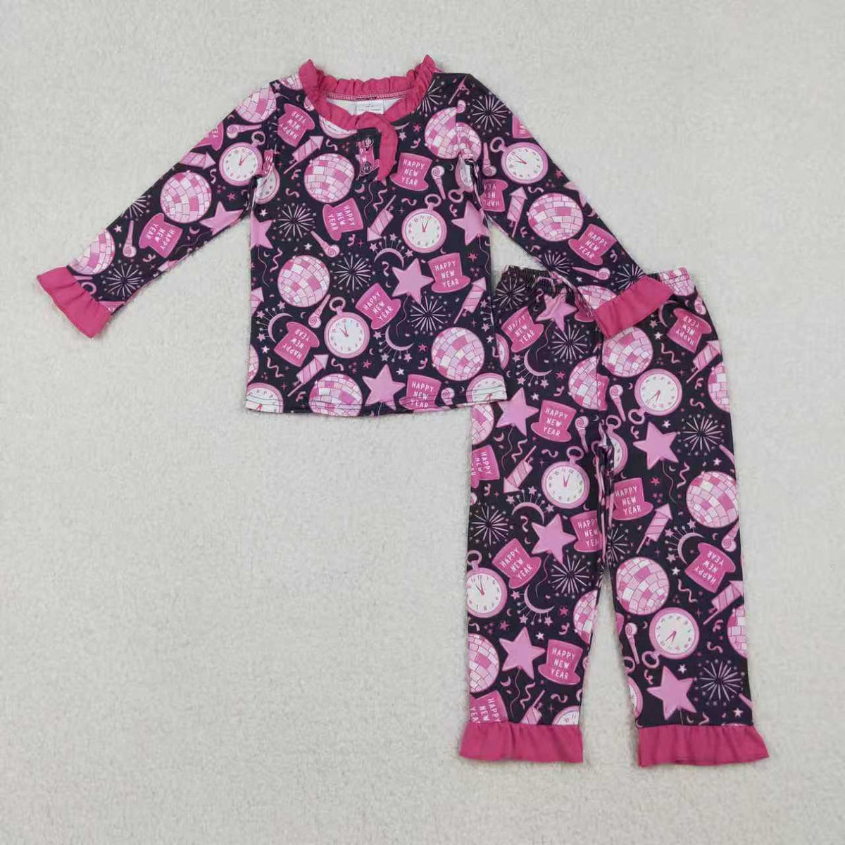 happy new year light blue/hot pink pajamas RTS Sibling Clothes