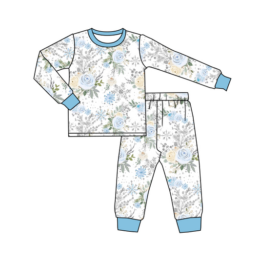 custom S 8.19 Blue flowers long sleeve pants kids pajamas