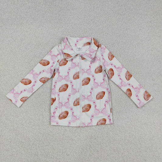 GT1088 yoga football pink bows zipper long sleeve girls coat