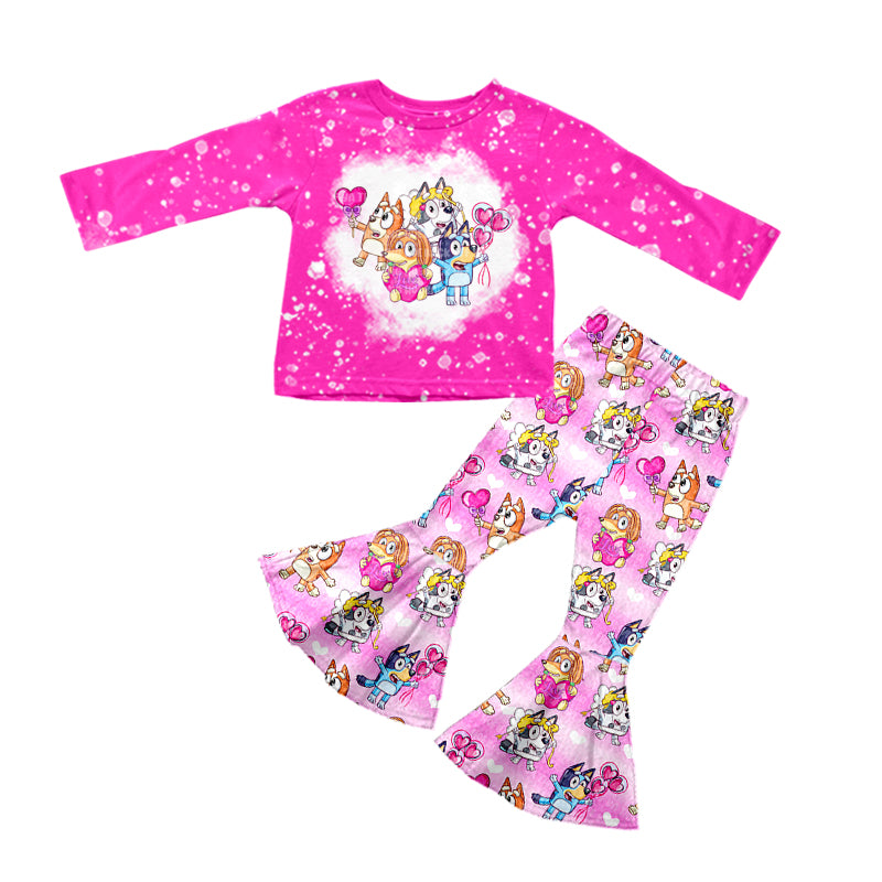 custom Cartoon dog hot pink pants girls set