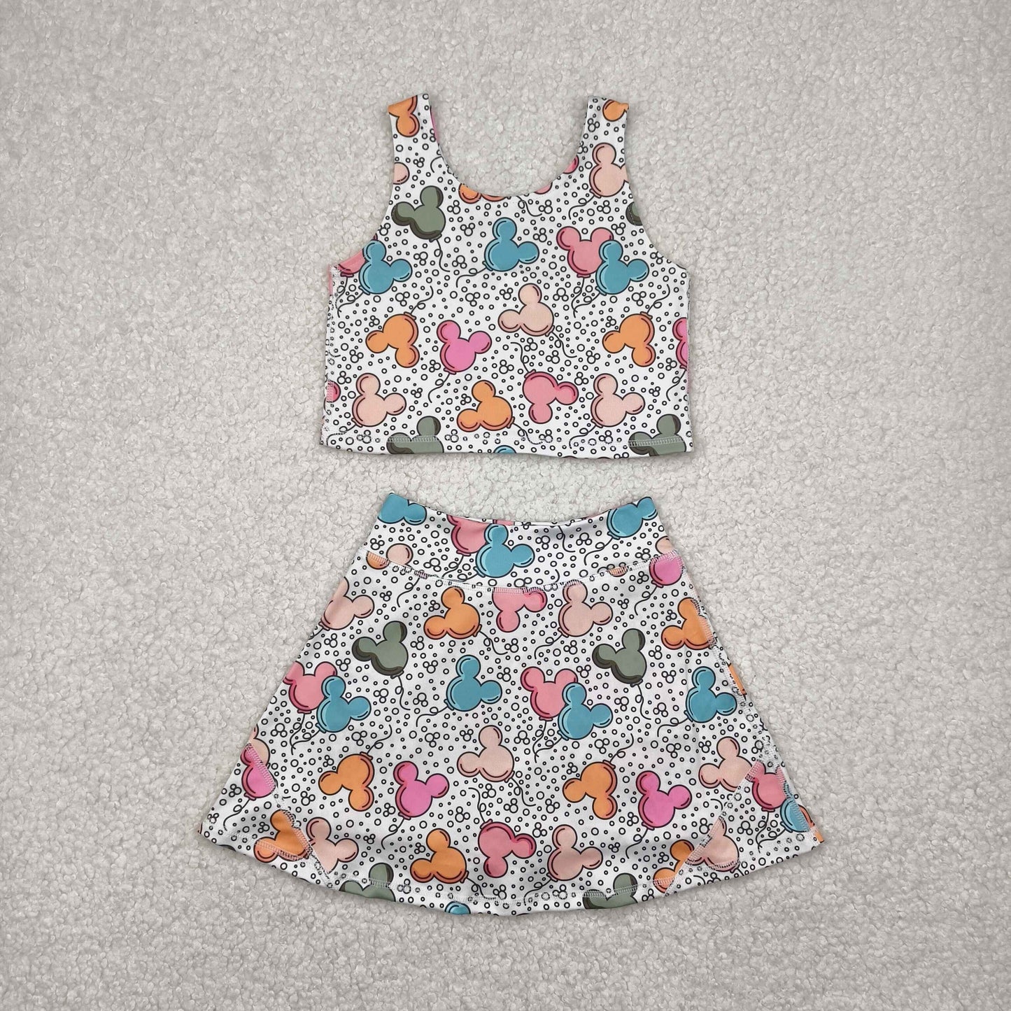 GSD2331 cartoon M balloon dot sleeveless skirt with shorts girls set