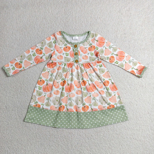 GLD1626 Pumpkin Green Long Sleeve Girls Dress