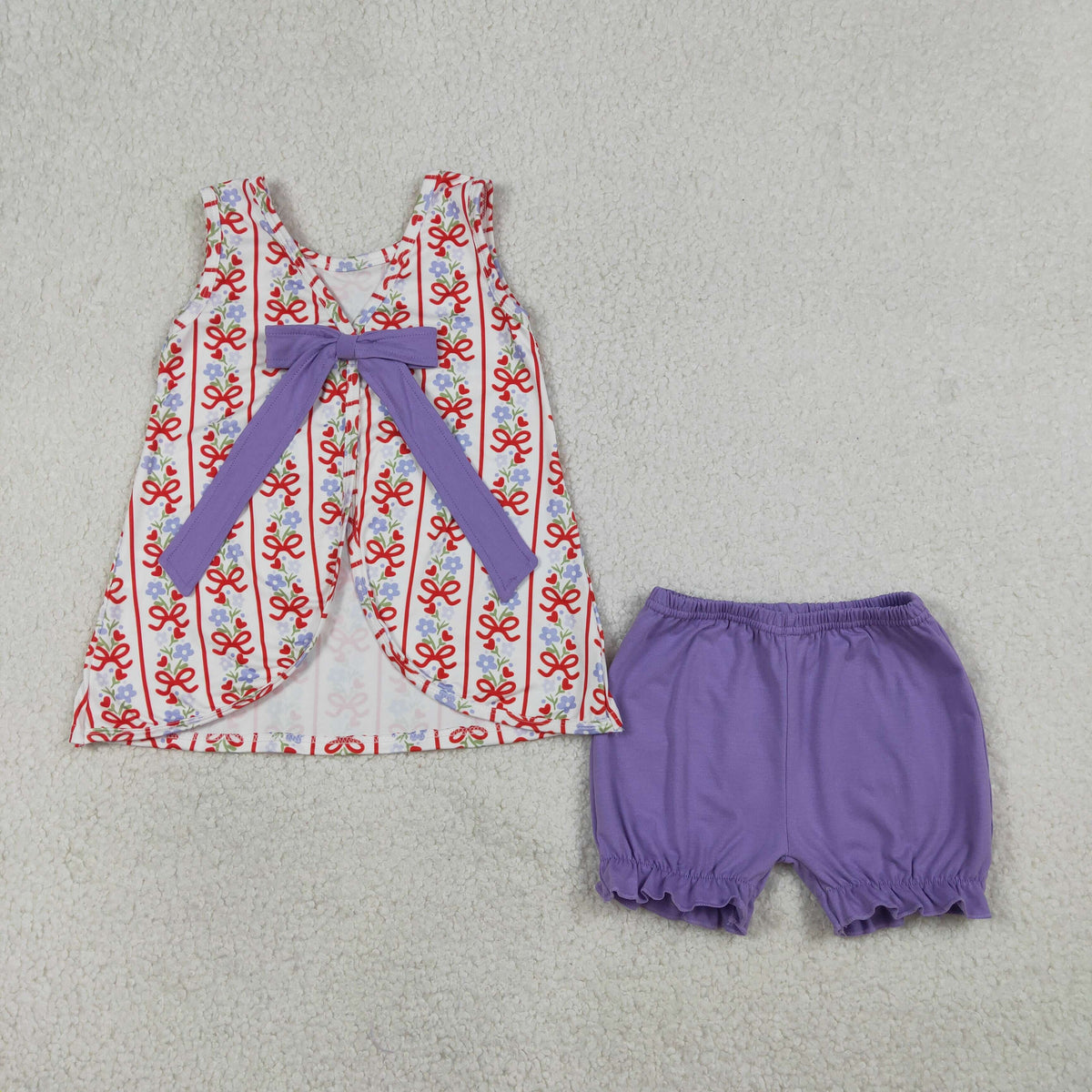 GSSO2785 red bows flowers sleeveless purple shorts girls set