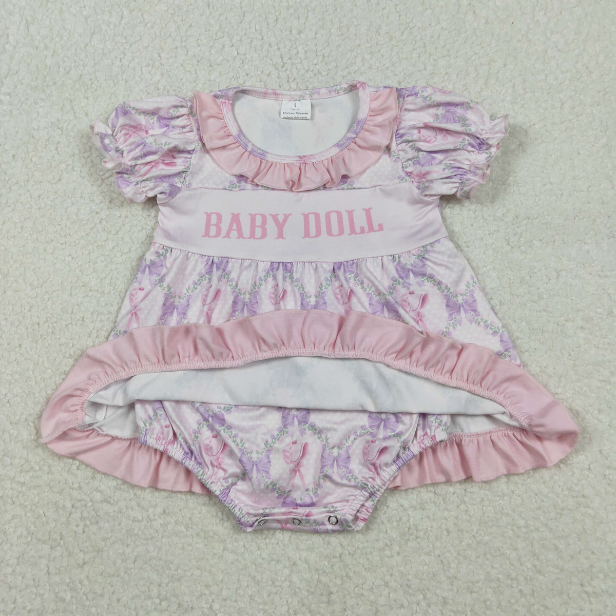 SR3291 baby doll purple flowers short sleeve girls romper