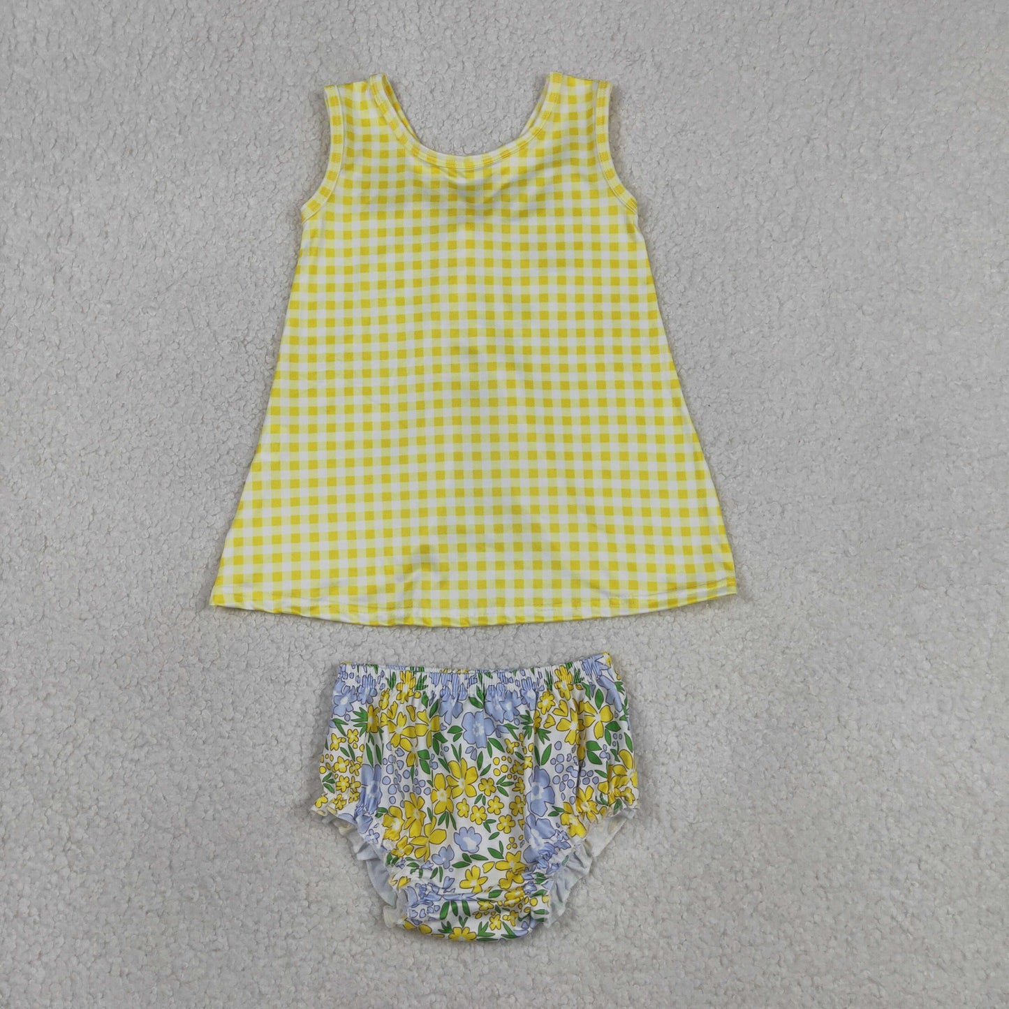 GBO0504 Floral Patchwork With Bow Sleeveless Girls Bummies Set