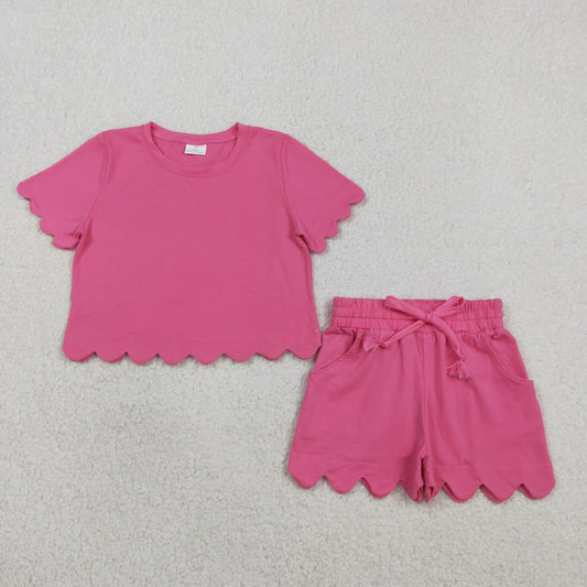 GSSO3176 Hot Pink Short Sleeve Shorts Girls Set