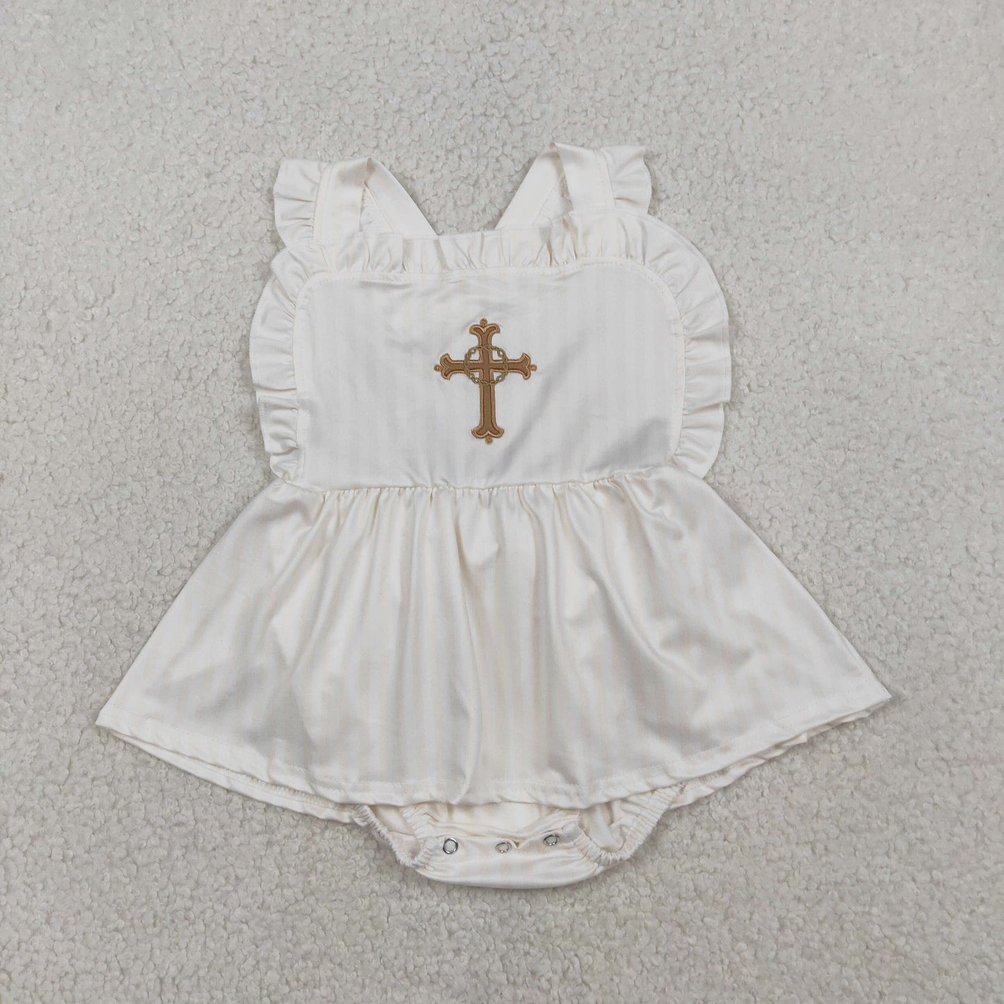 Embroidery SR3306 Easter Cross White Girls Romper