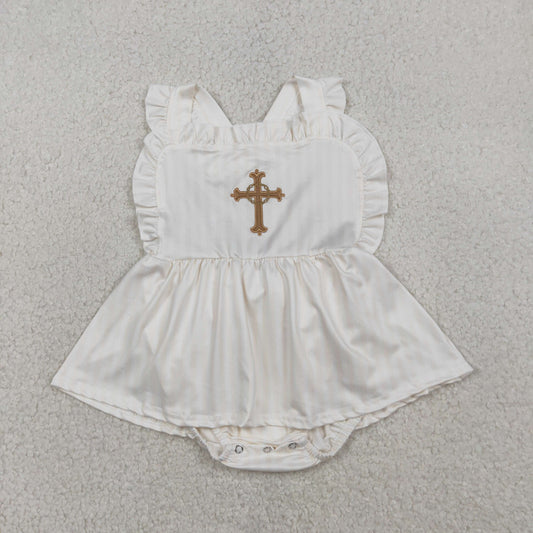 Embroidery SR3306 Easter Cross White Girls Romper
