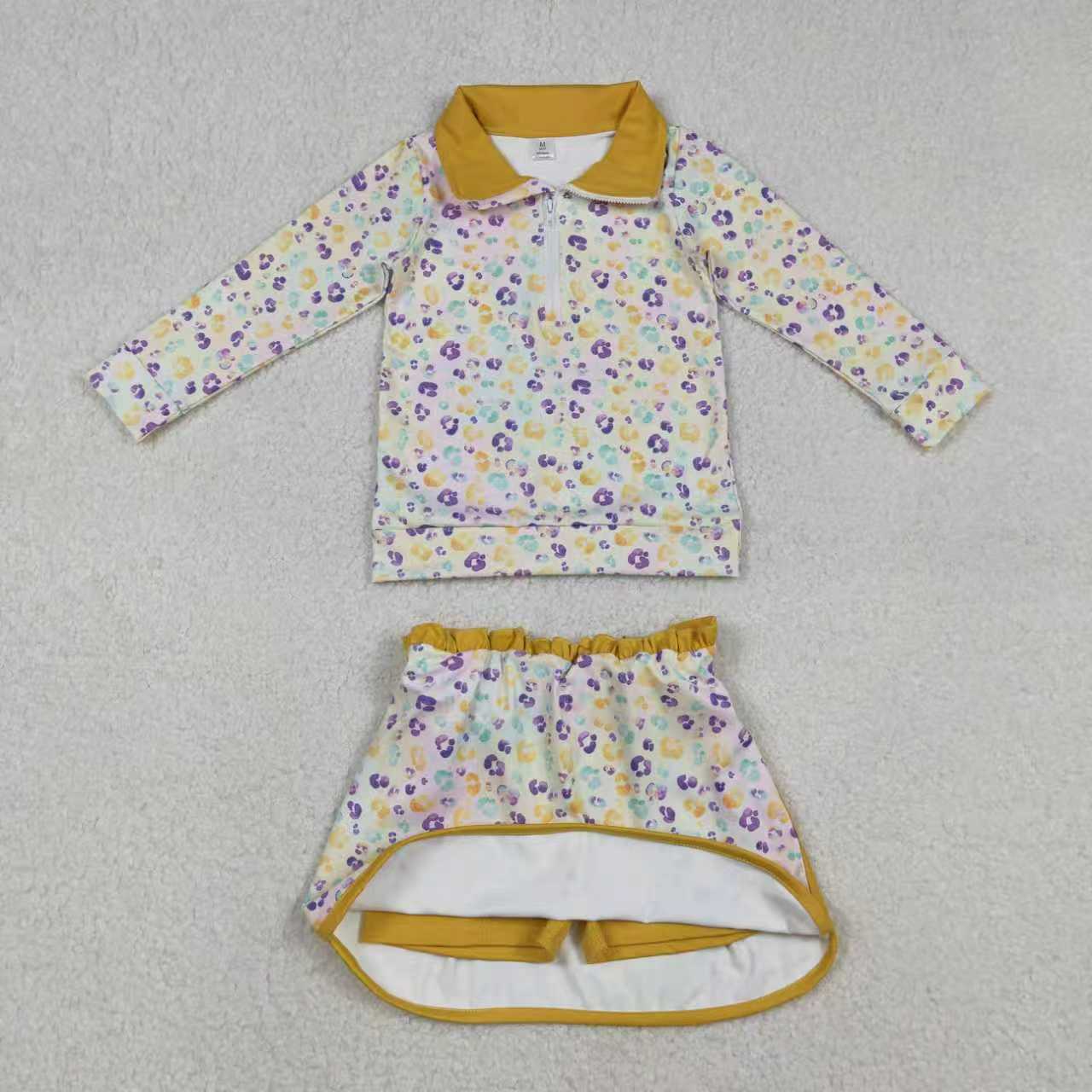 Yoga Mardi Gras Zipper Long Sleeve Skorts Girls Set Sibling Clothes