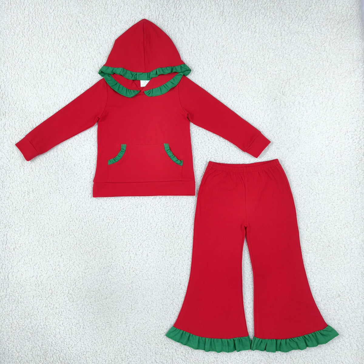 GLP3751 Christmas Red Hoodie Zipper Long Sleeve Pants Girls Set