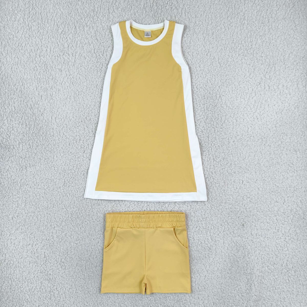 GSSO3845 Yoga Yellow Sleeveelss With Shorts Girls Set