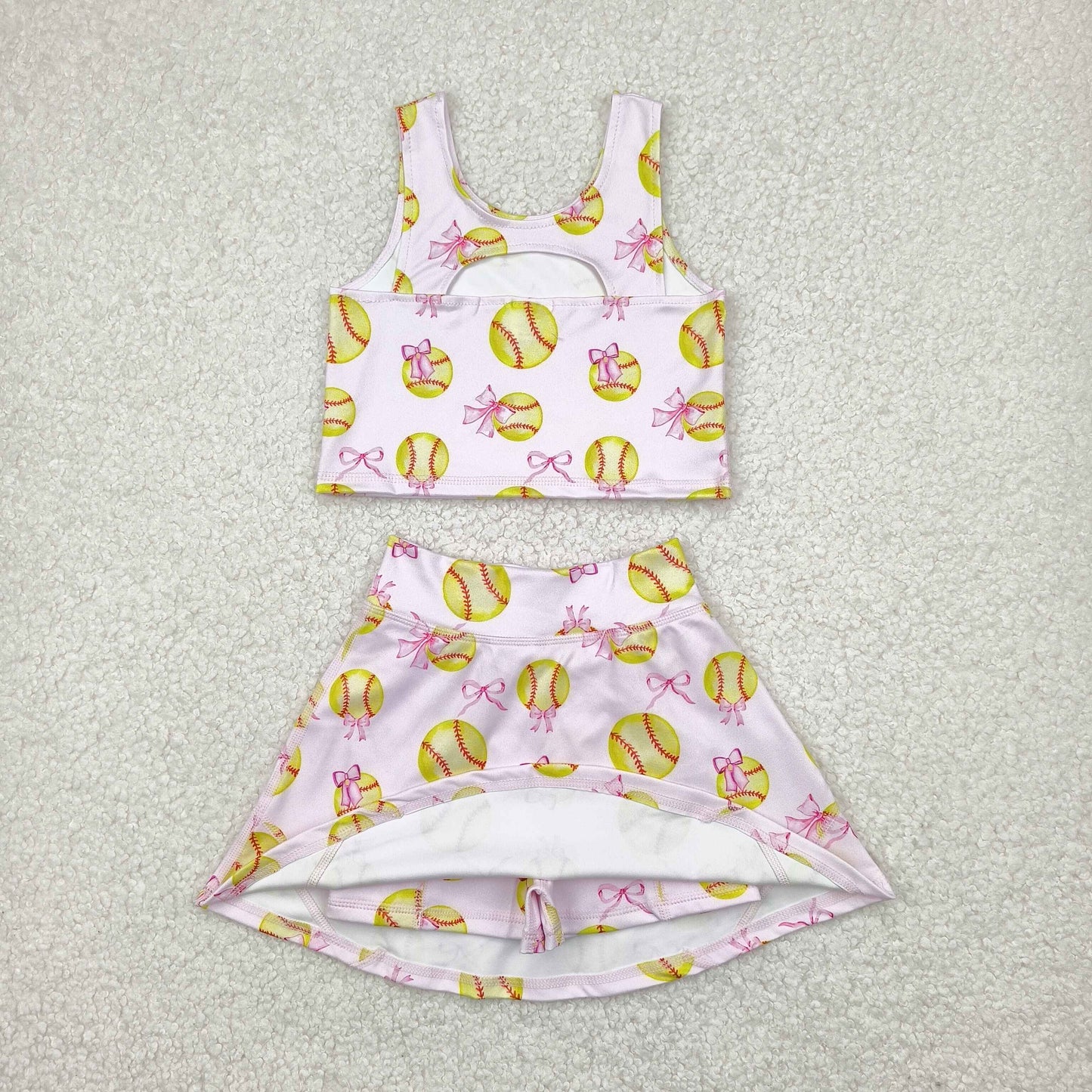 yoga GSD2045 play baseball bows pink sleeveless skirt with shorts girls set