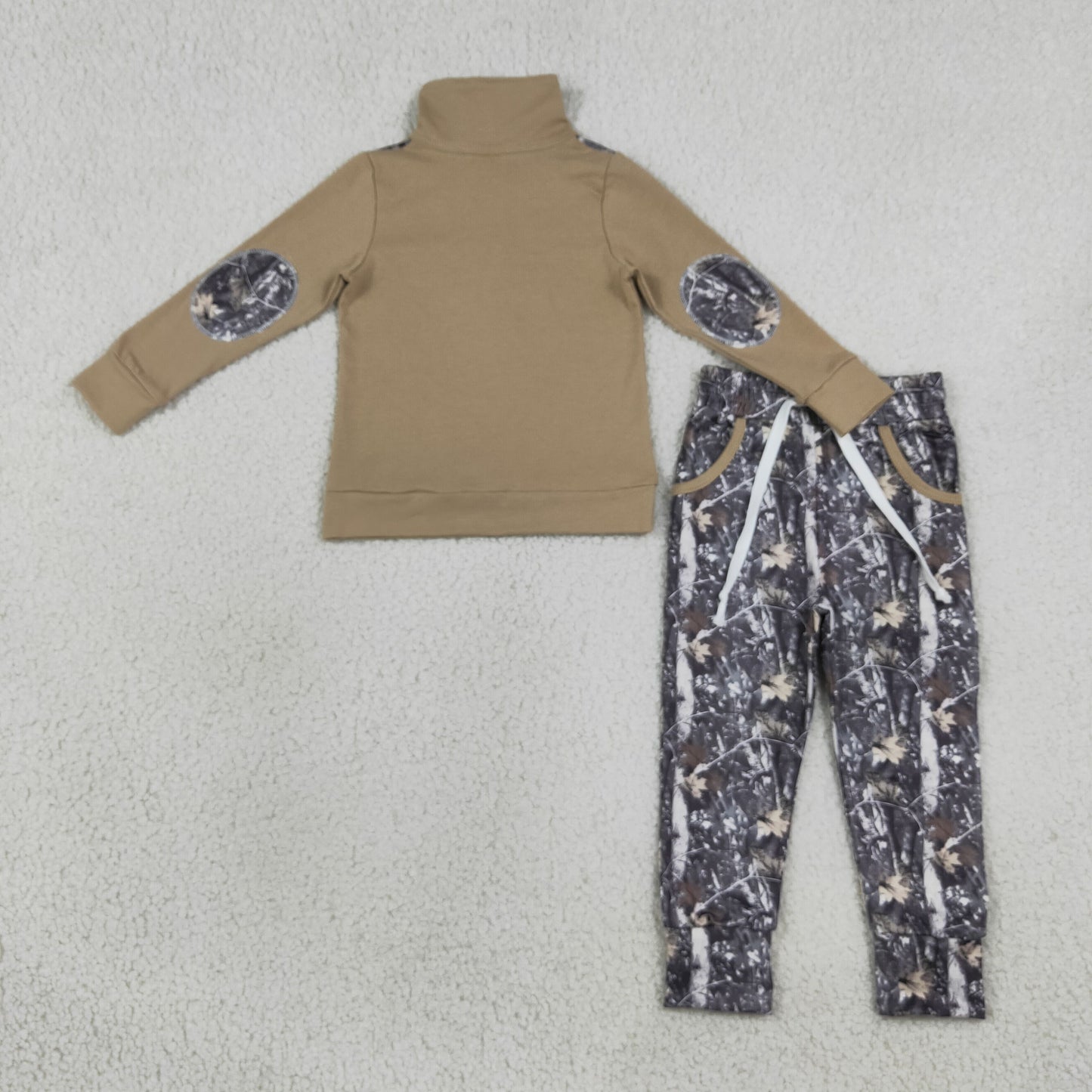 BLP1446 Hunting Camo Grey Zipper Long Sleeve Pants Boys Set