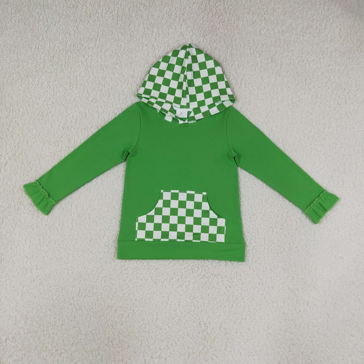 GT1855 Green Pocket Hoodie Long Sleeve Girls Top