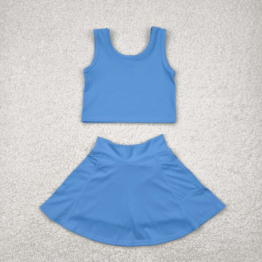 GSD1985 yoga blue vest skirt with shorts girls set