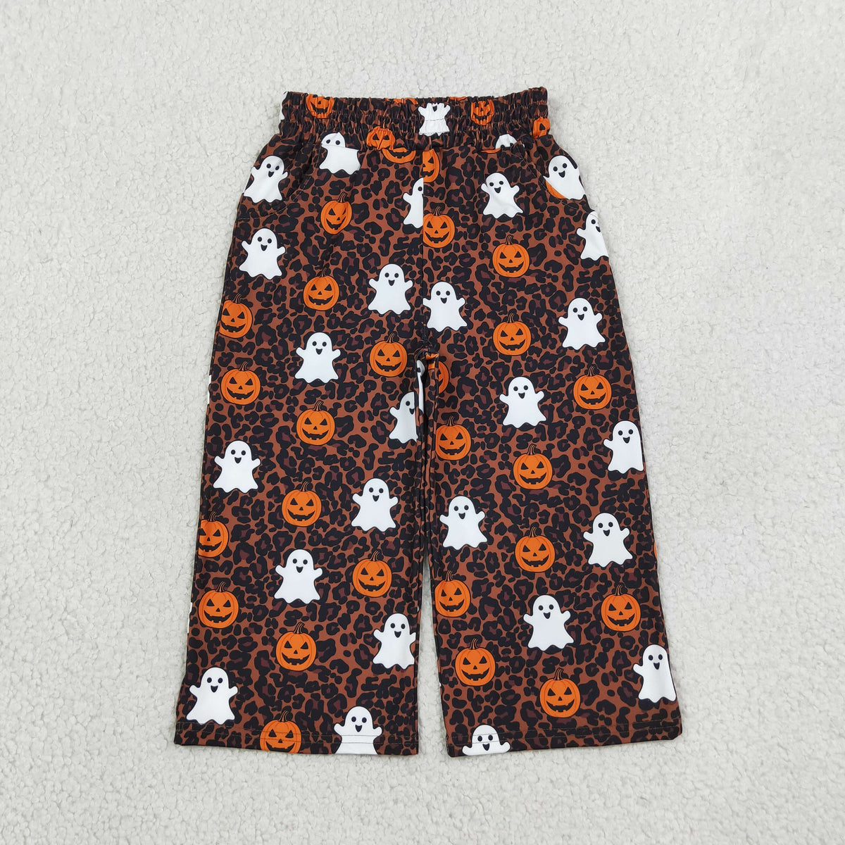 P1135 Halloween Spooky Pumpkin Leopard Girls Pants