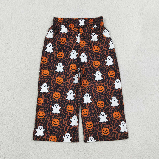 P1135 Halloween Spooky Pumpkin Leopard Girls Pants