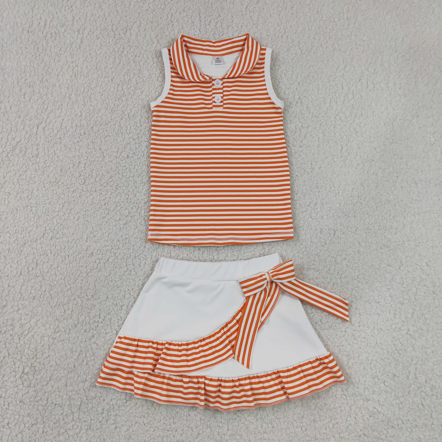 GSD3663 Yoga Orange Striped Sleeveless Skorts Girls Set