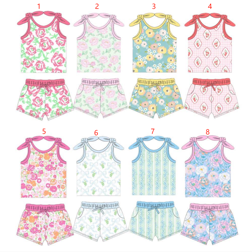 custom moq 3 each Summer flowers style girls set