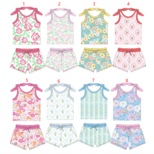 custom moq 3 each Summer flowers style girls set