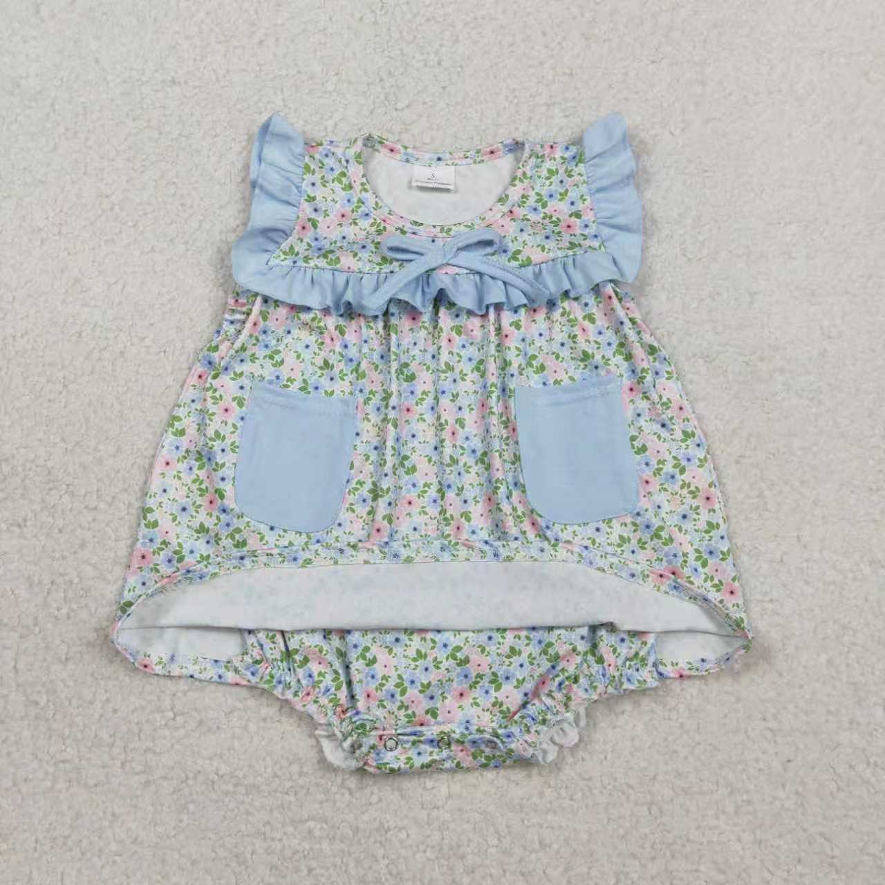 Blue Flowers Set/Romper  RTS Sibling Clothes
