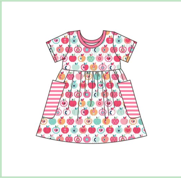 preorder Apple Pink Pocket Short Sleeves Girls Summer Dress