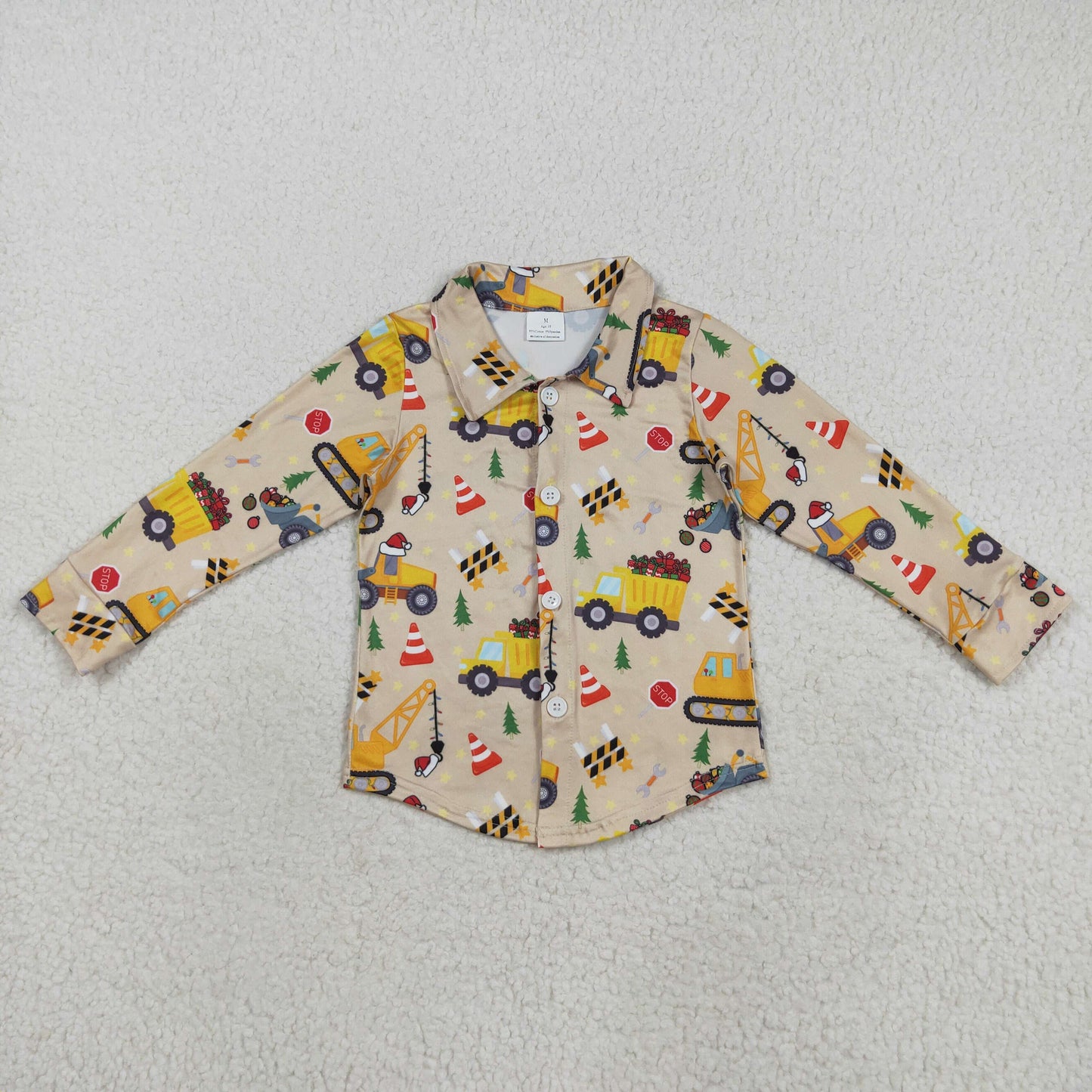BT1254 Christmas contruction truck tree long sleeve boys top