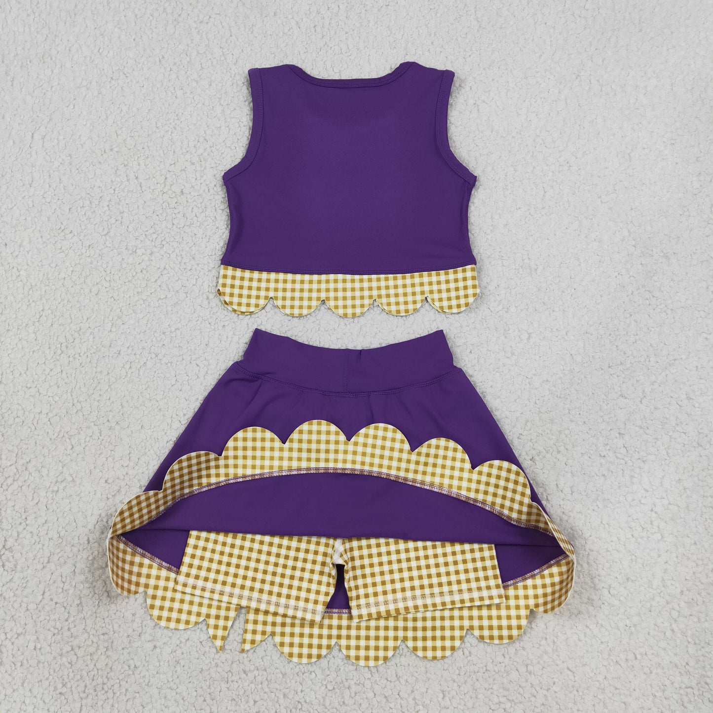 GSD4267 Yoga Scallop Purple Sleeveless Bows Skorts Girls Set