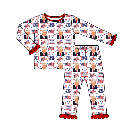 custom Trump flag red long sleeve pants girls pajamas