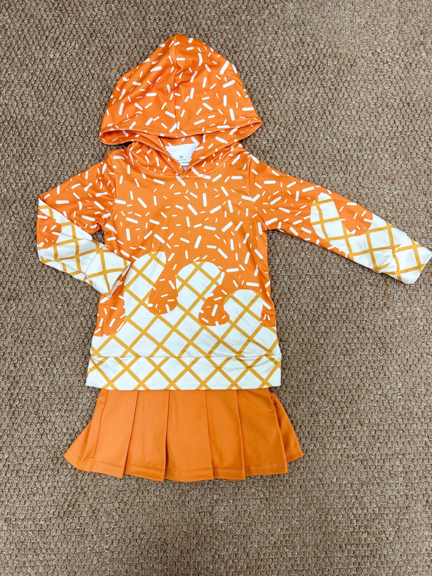 Summer ice orange hoodie long sleeve yoga orange skorts skirt girls set